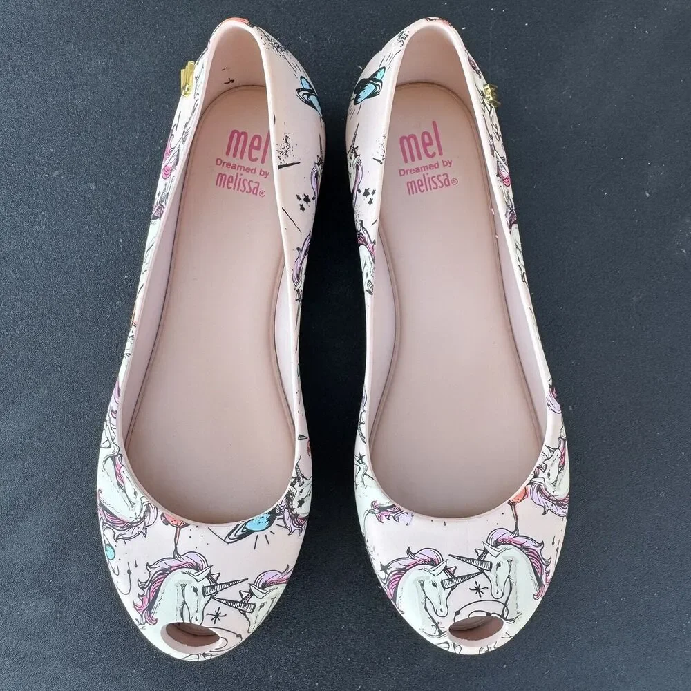 Melissa Ultragirl Fantasy Unicorn Ballet Style Slip On Pink Jelly Shoes Size 1